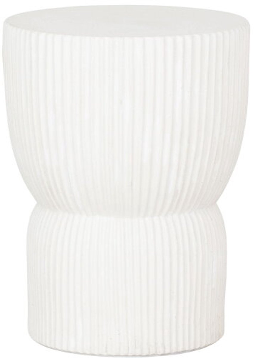 Must Living Fluted bijzettafel rond vezelcement wit - 40 × Ø30 cm Naturel