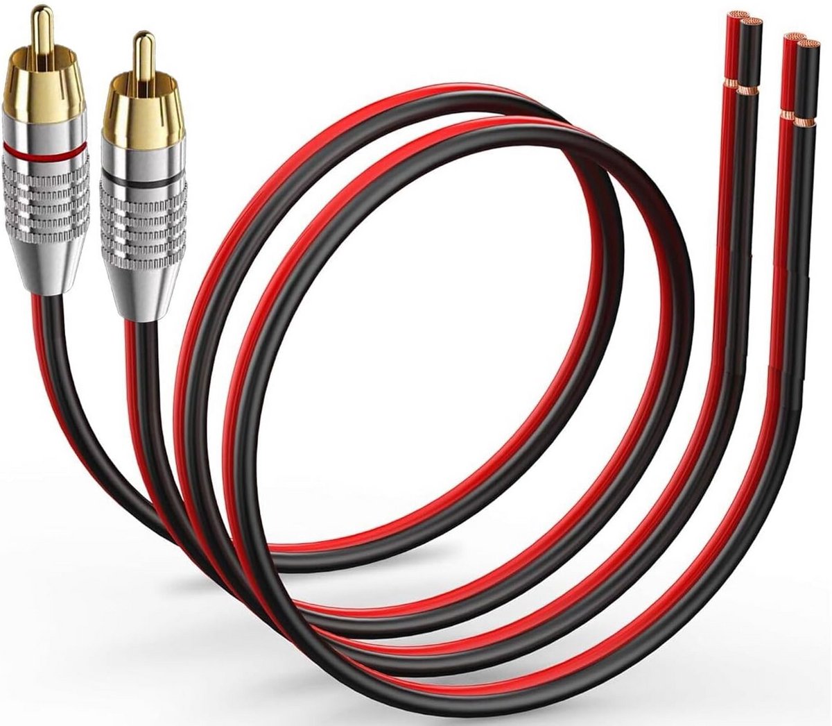 2x Luidsprekerkabel van Kale Draad naar RCA Adapter - 14 AWG Zware Koperkabel voor Versterker, Subwoofer en TV