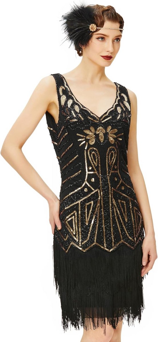 20s Stijl Jurk met Pailletten en Kralen - Great Gatsby Look