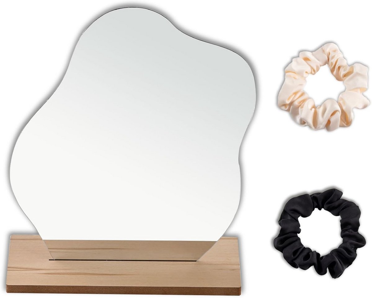 Decoratieve Onregelmatige Acryl Tafelspiegel met Houten Basis