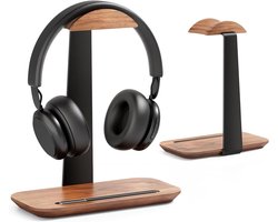 Walnoothout Hoofdtelefoonstandaard, Natuurlijk Houten Desktop Hoofdtelefoonhouder met Opbergbasis, Geschikt voor AirPods Max, Beats, Bose, Sony, Sennheiser, Gaming, enz