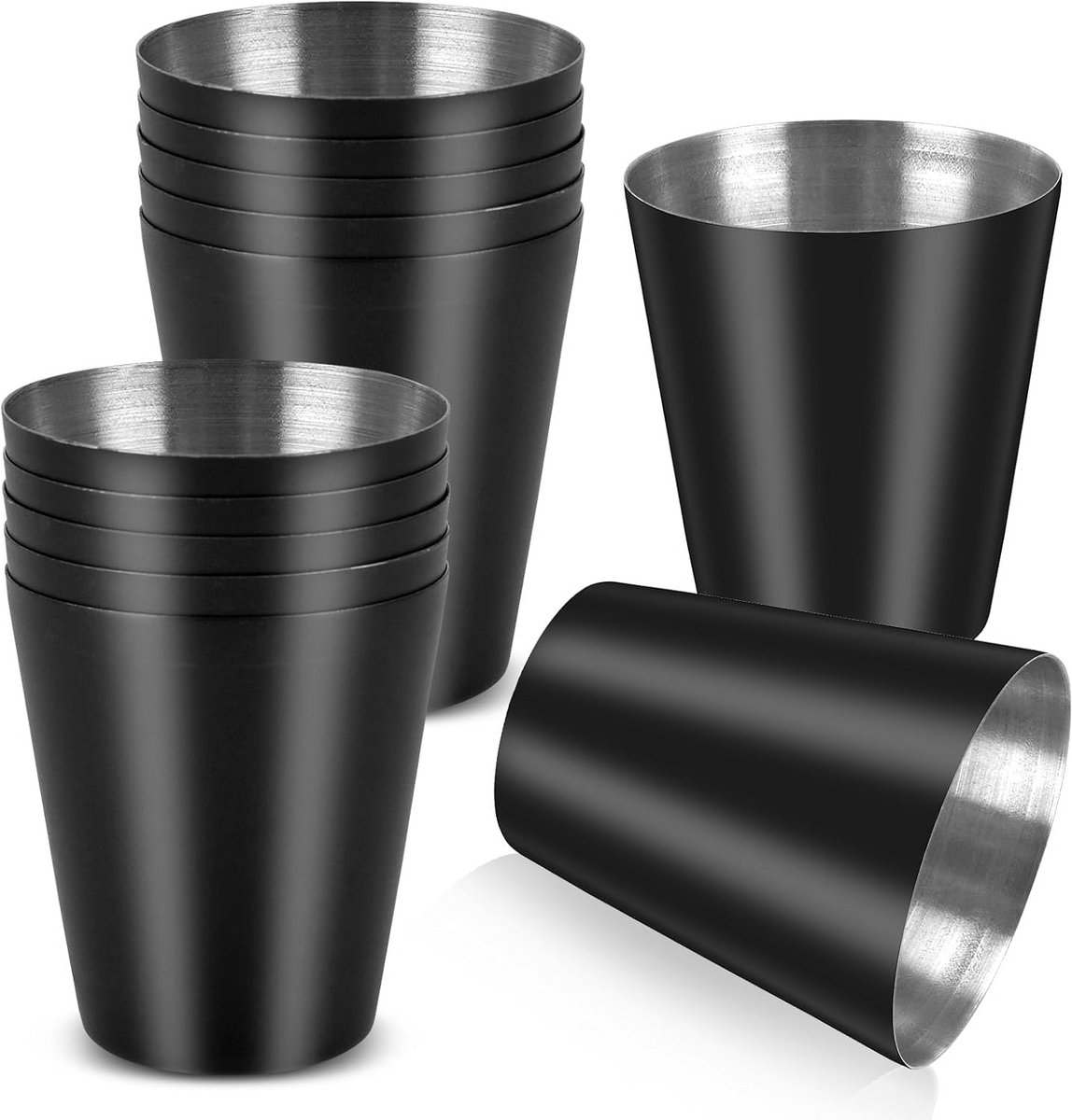 Set van 12 zwarte metalen shotglazen (30 ml) RVS borrelglaasjes voor feest en bar