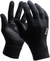 Zwarte gebreide handschoenen met 'R2B' logo en decoratief antislip patroon op de handpalm.