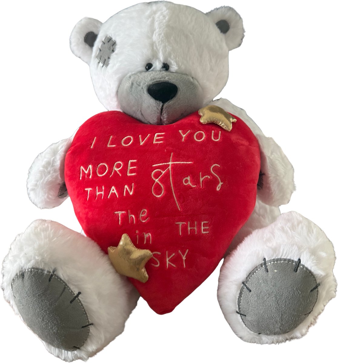 Schattige Witte Teddybeer met hartvorm I Love You More Than the Stars in the Sky – Beer Pluche Knuffel Wit met Hart Stars 35 cm - Knuffelbeer - Teddybeer - Pluche beer - Perfect Cadeau voor Valentijn of Verjaardag