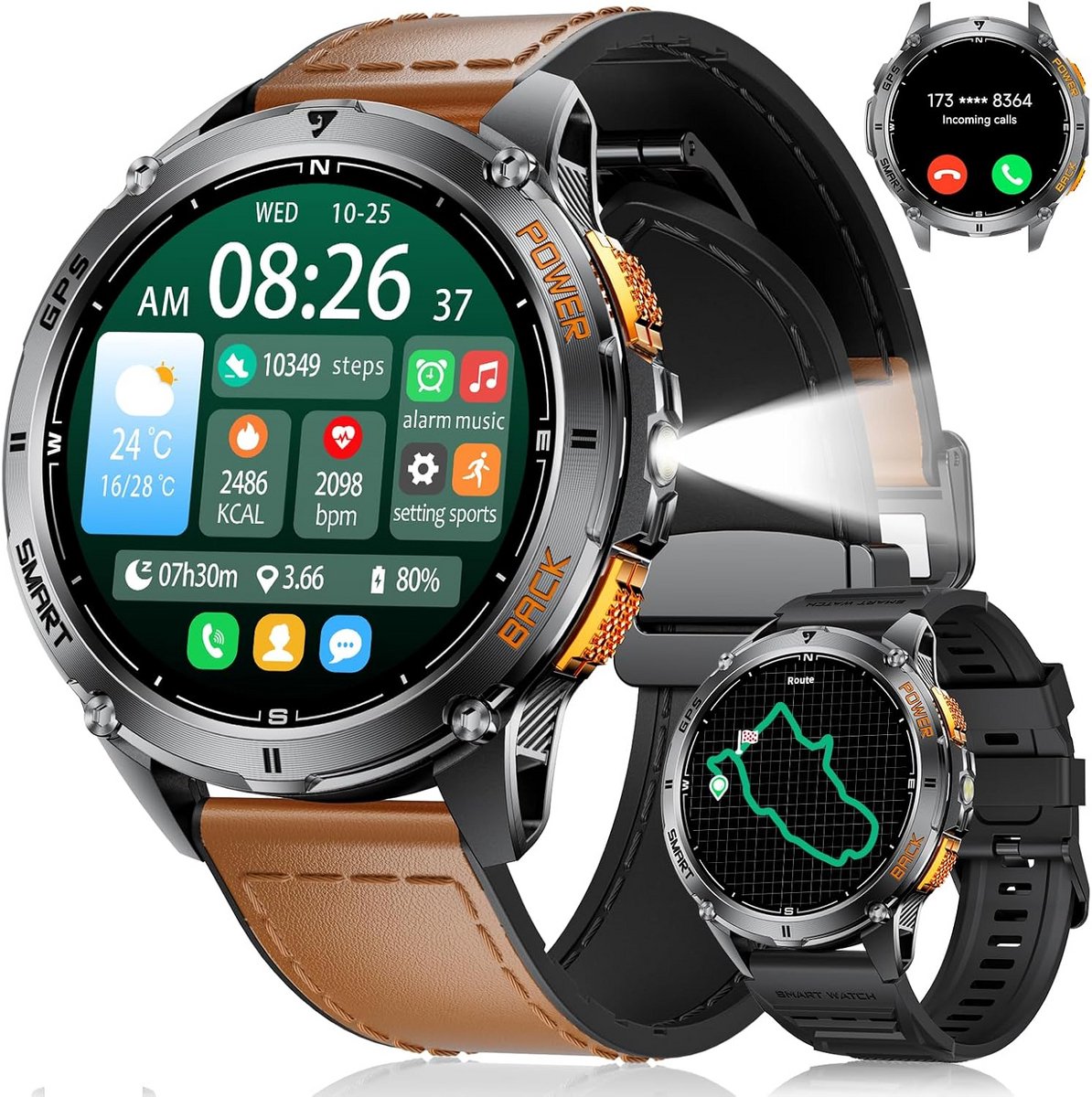 Robuuste GPS Smartwatch Heren met Telefoonfunctie, AMOLED Scherm en Gezondheidsmonitoring