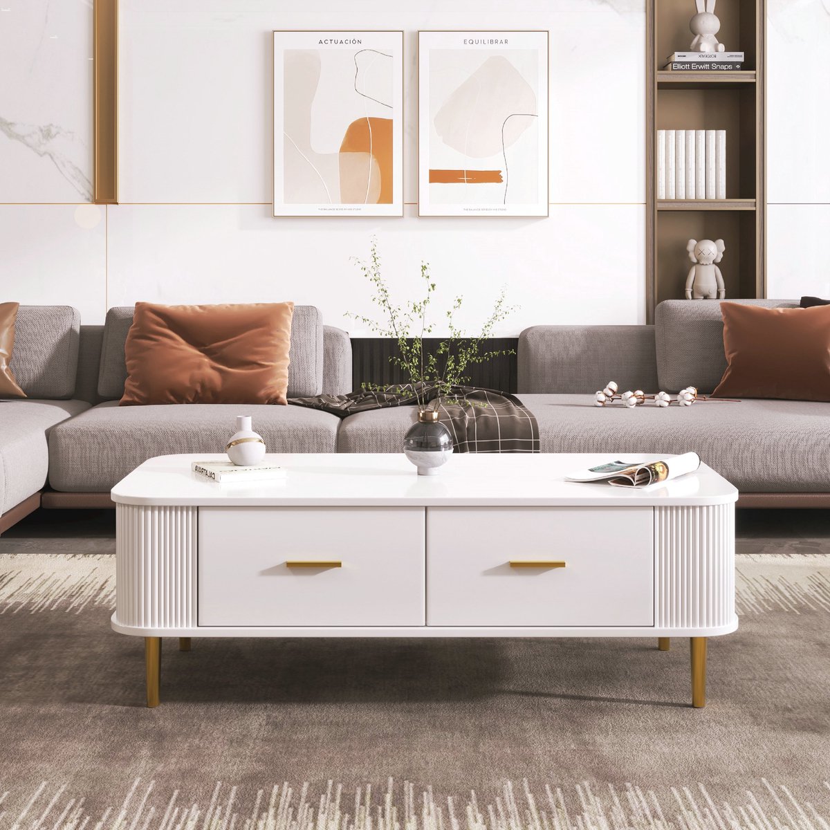 VVBV Salontafel met 4 Lades - Wit met Gouden Accenten – 105 cm