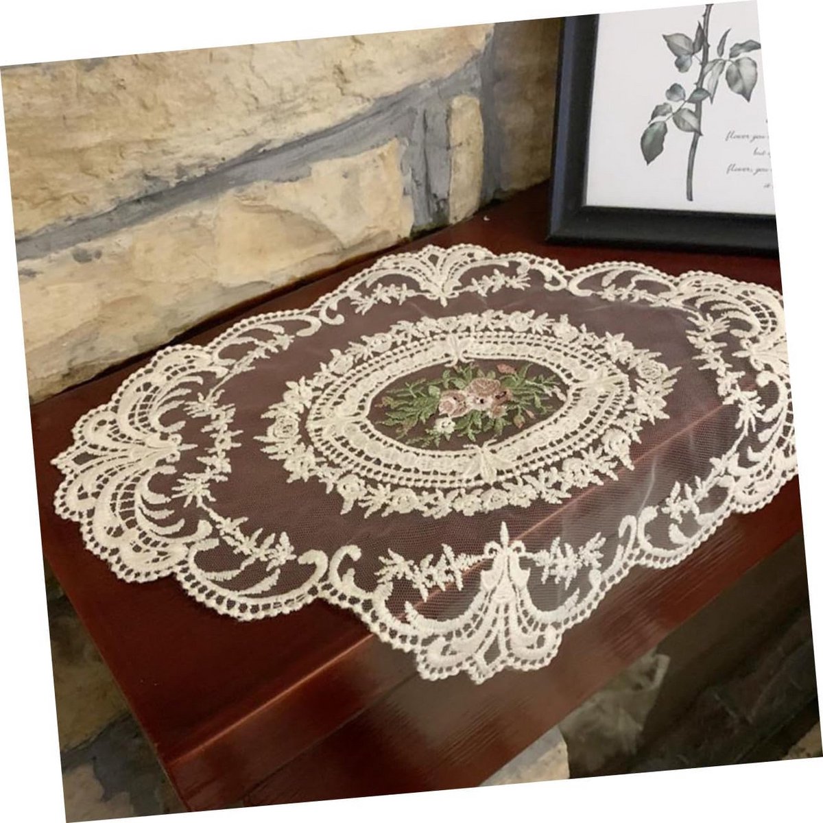 Set van 2 Vintage Tafelloper en Placemats - Geborduurde & Gehaakte Kant Decoratie