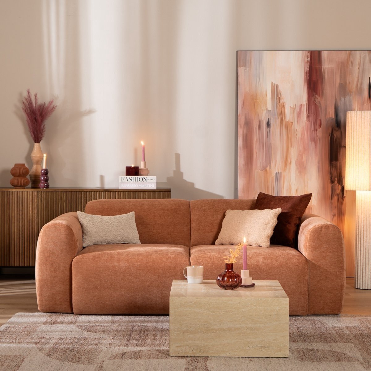 Bronx71® 2,5-zits bank Maine gemêleerde stof terracotta