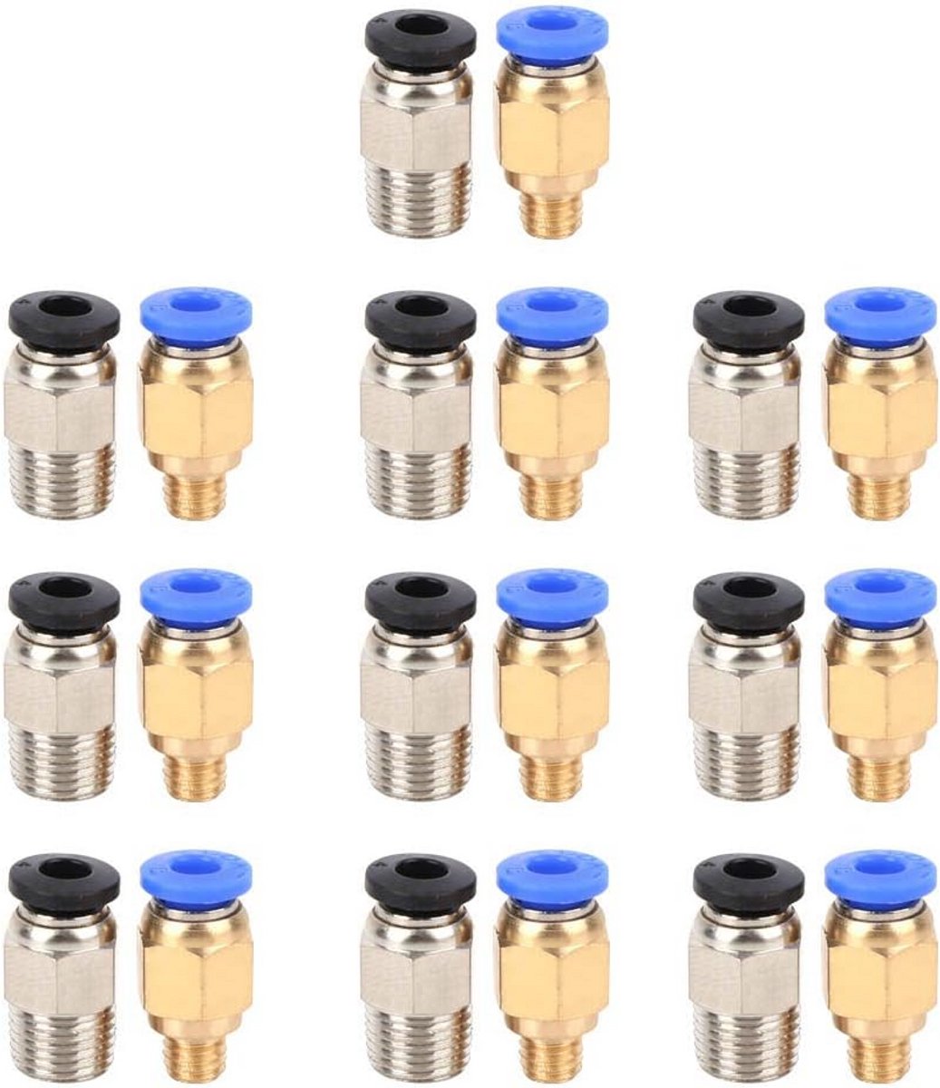 20x Pneumatische Rechte Koppelingen voor 3D Printer (PC4-M6 & PC4-M10) - Snelkoppel Fittingen voor 1.75mm Filament