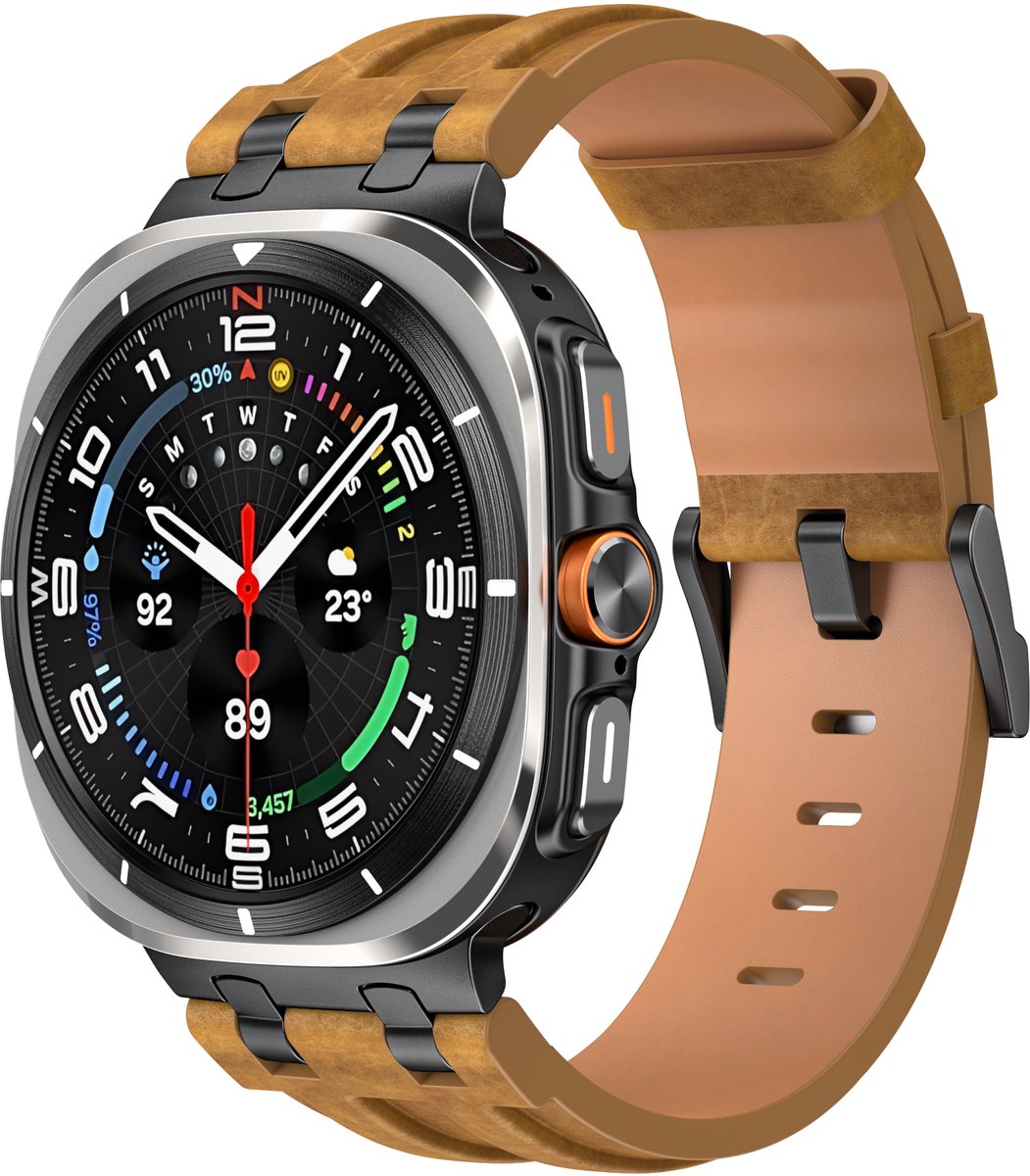Strap-it Solide leren bandje geschikt voor Samsung Galaxy Watch Ultra / Ultra 2025 - Bruin