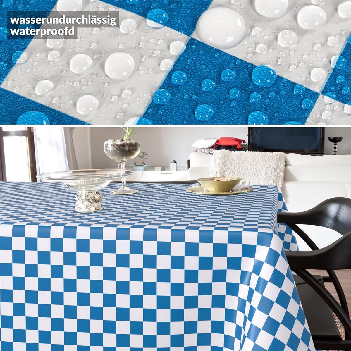 Wasbare Oilcloth Tafelkleed Blauw Geruit 200x140 cm - Waterafstotend Tafelbeschermer