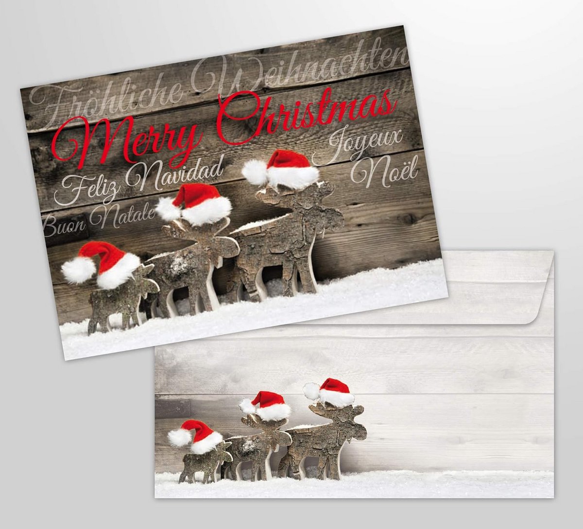 10 Nostalgische Kerstkaarten (Elche Design) met Enveloppen - DIN A6 Vouwkaarten Set