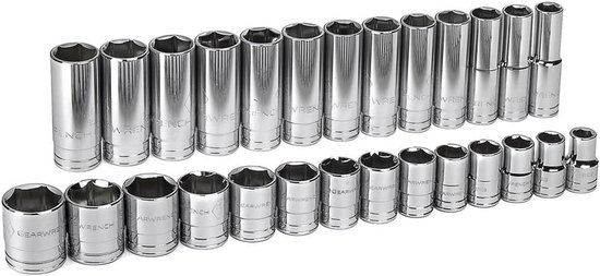 27-delige 1/2 inch aandrijving 6-punts doppenset SAE Standaard en Diep