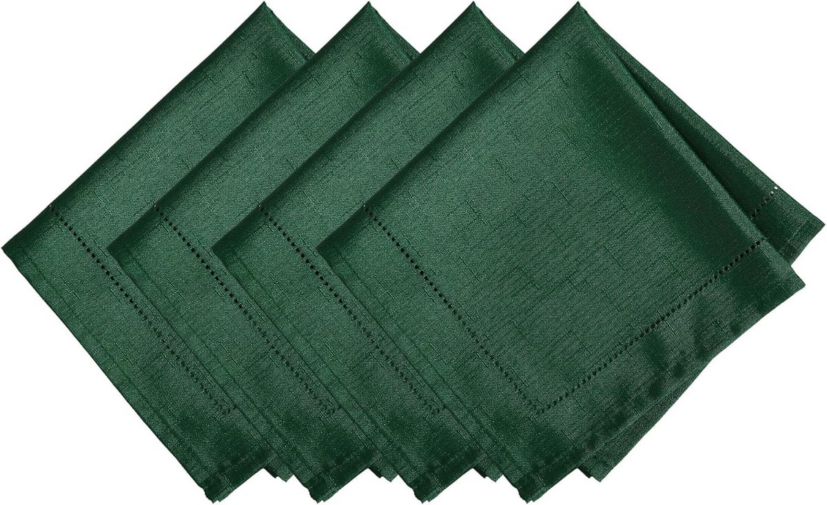 Set van 4 Linnenlook Diner Servetten met decoratieve Rand - 43x43 cm - Bosgroen