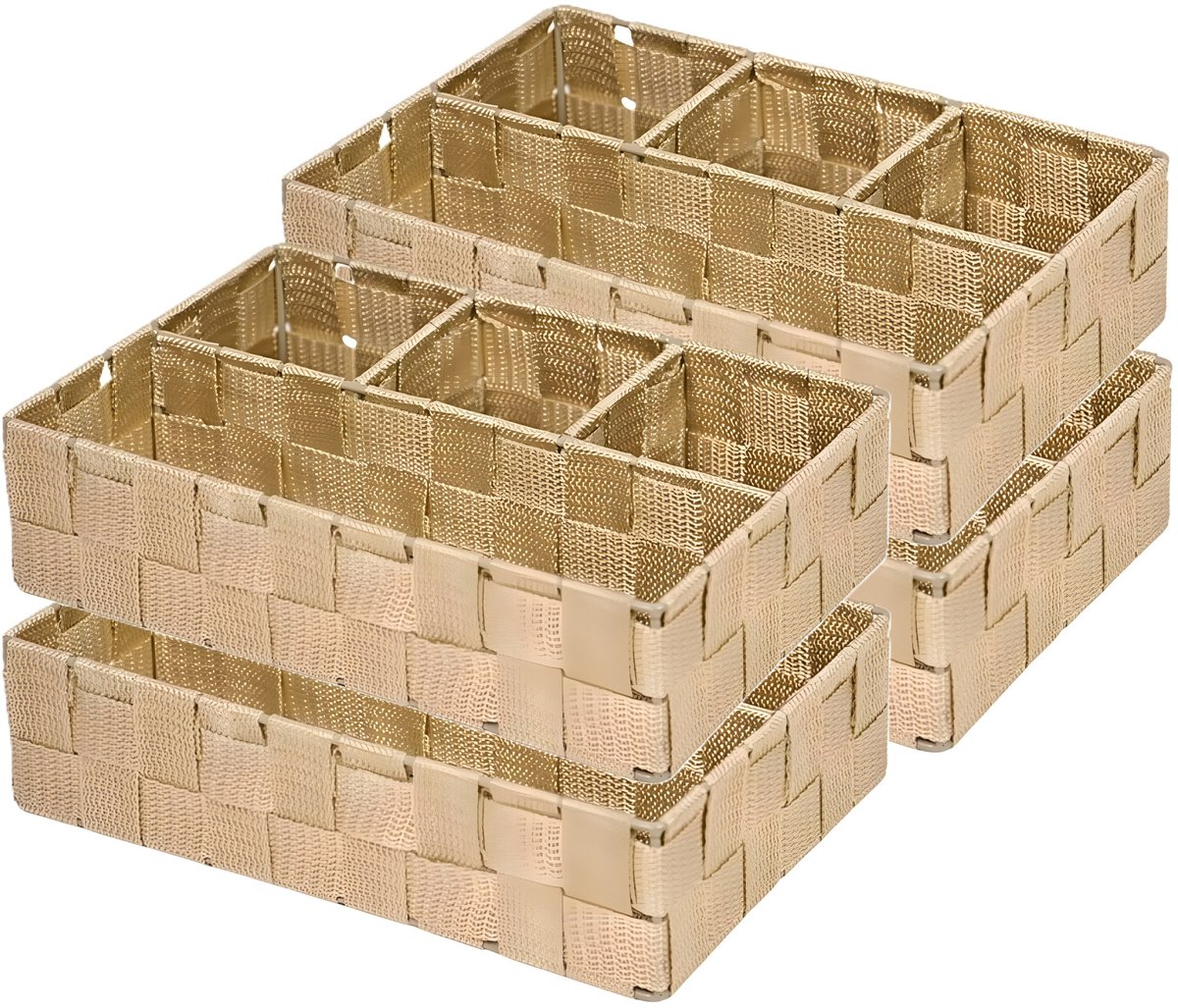 Concorde Opbergmanden - 4x - 4 vaks - bruin - ladekast organizer - ondermode - 4 vaks - bruin - ondergoed en sokken - ladekast