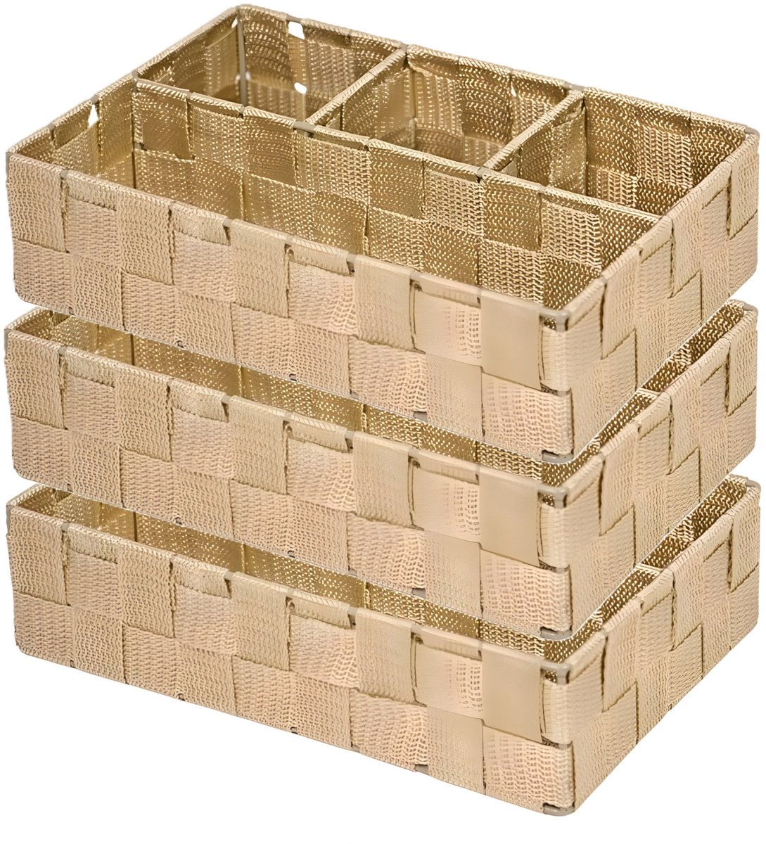 Concorde Opbergmanden - 3x - 4 vaks - bruin - ladekast organizer - ondermode - 4 vaks - bruin - ondergoed en sokken - ladekast