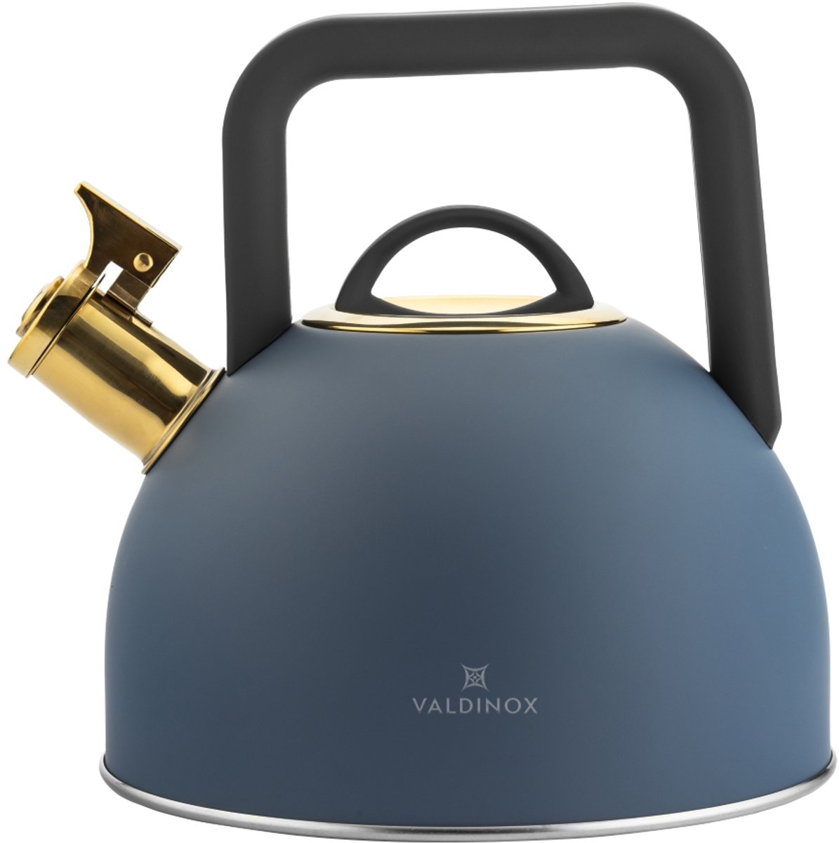 Valdinox Giovanni fluitketel 2,5L – RVS inductie fluitketel – Modern design met gouden accenten – Mat Blauw