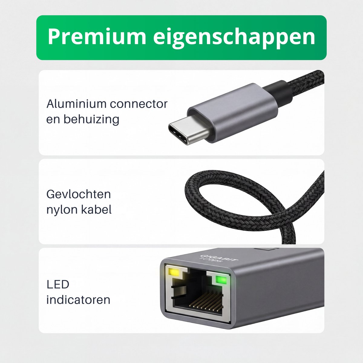USB-C naar Ethernet Adapter 1000 Mbps Gigabit LAN RJ45 Netwerkadapter voor Laptop Mac Windows PC - Afbeelding 4