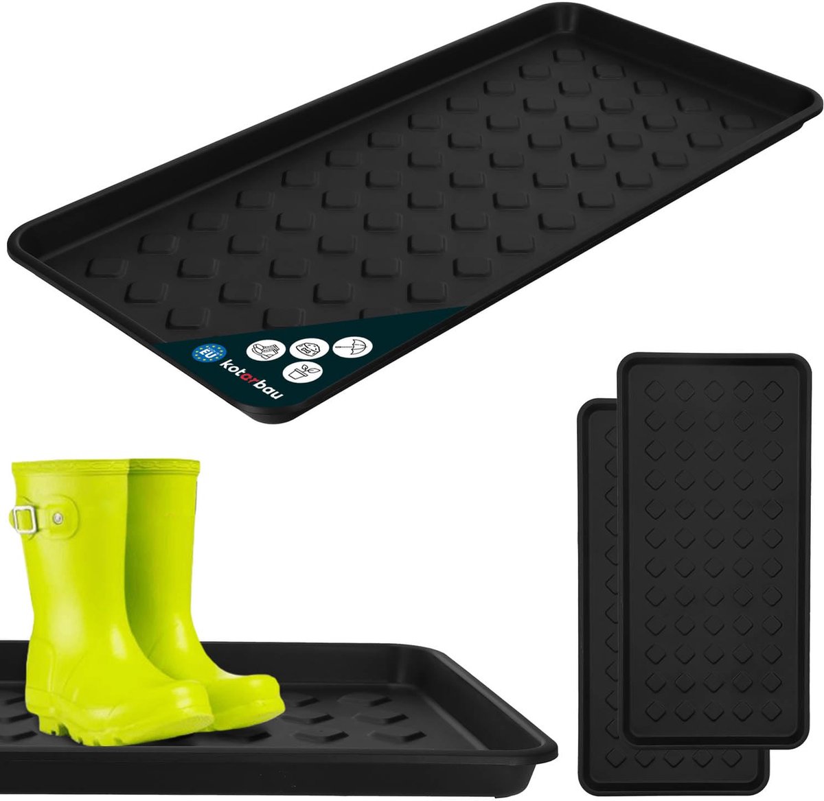 KOTARBAU 2 stuks Schoenenlekbak, Lekbak Schoenen, Kunststof, 72 x 35 cm, Zwart, Schoenendruipbak, Schoenmat, Laarzen Afdruipmat, Schoenafdruipbak, Schoenenschaal, Lekbak voor Natte Schoenen