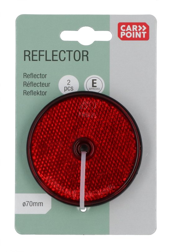 Verpakking voor twee ronde, rode Carpoint reflectoren van 70 mm.