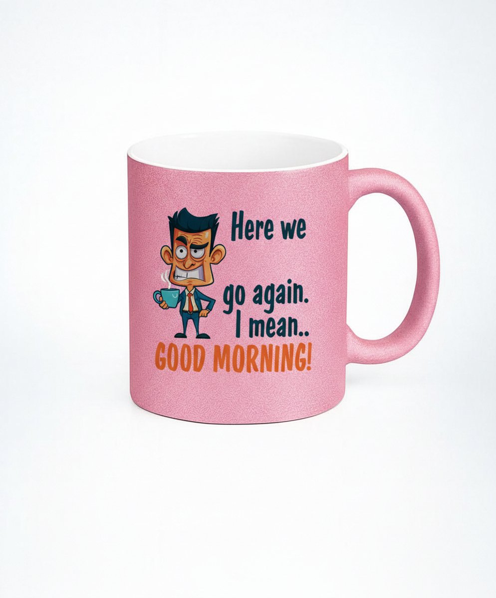 Grappige Koffiemok "Here we go again" - Keramische Mok voor Koffieliefhebbers