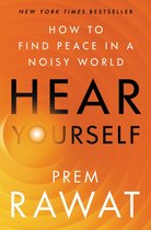 Boek "Hear Yourself" met de tekst "How to find peace in a noisy world" en "Prem Rawat" op een oranje, wervelende achtergrond.
