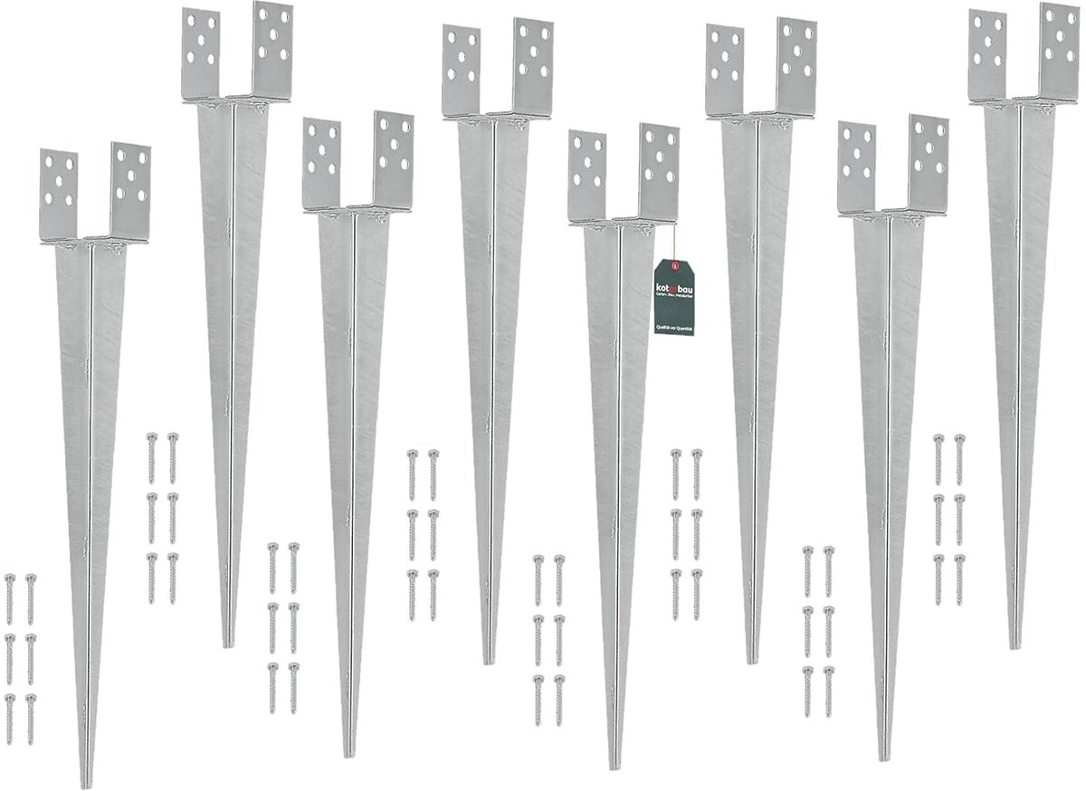 KOTARBAU® 8 Stuks Grondanker, Paalhouder, 0-120 mm, Verzinkt Staal, 70 cm, Zilver, Verstelbare Paalhouder, Paalvoet, Paalsteun, Paalanker, voor Tuinconstructies