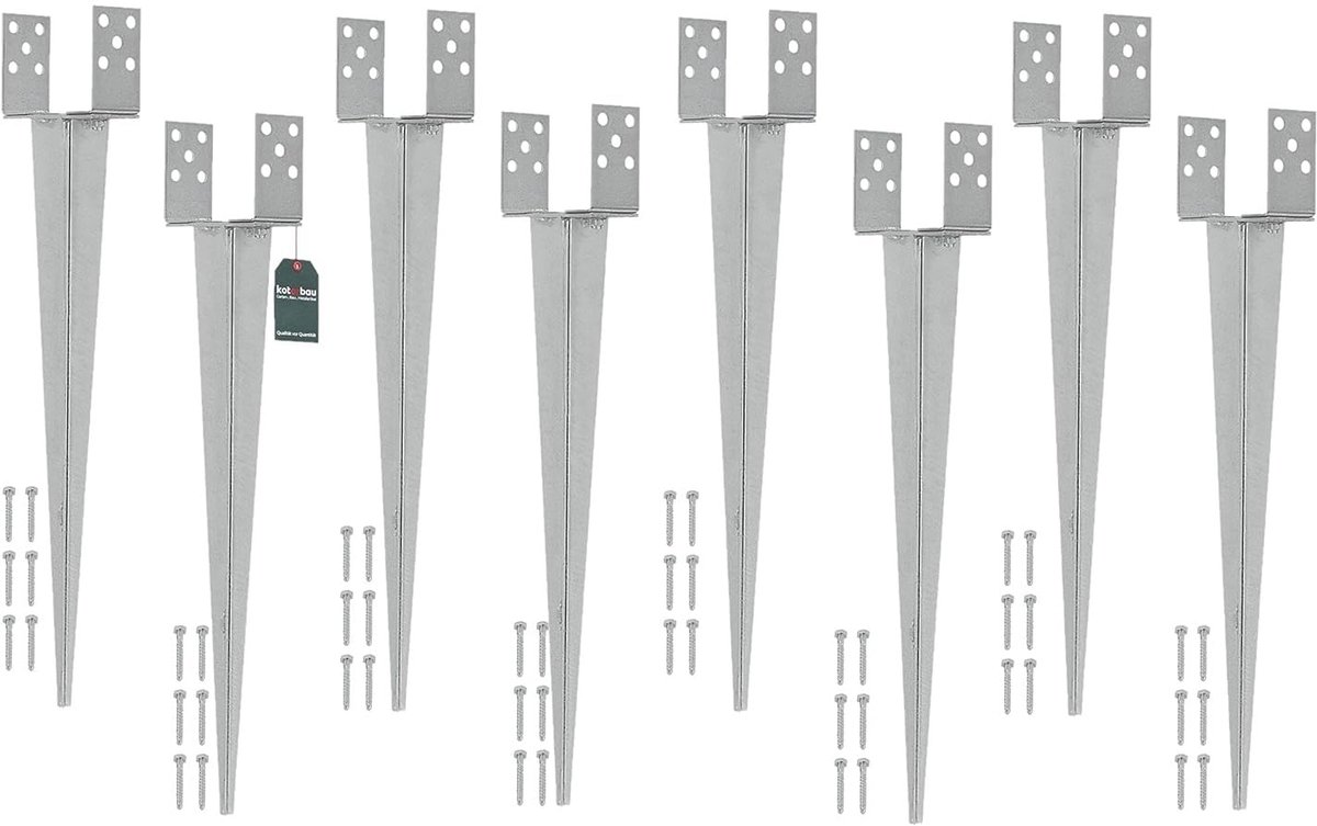 KOTARBAU® 8 Stuks Grondanker, Paalhouder, 0-160 mm, Verzinkt Staal, 70 cm, Zilver, Verstelbare Paalhouder, Paalvoet, Paalsteun, Paalanker, voor Tuinconstructies