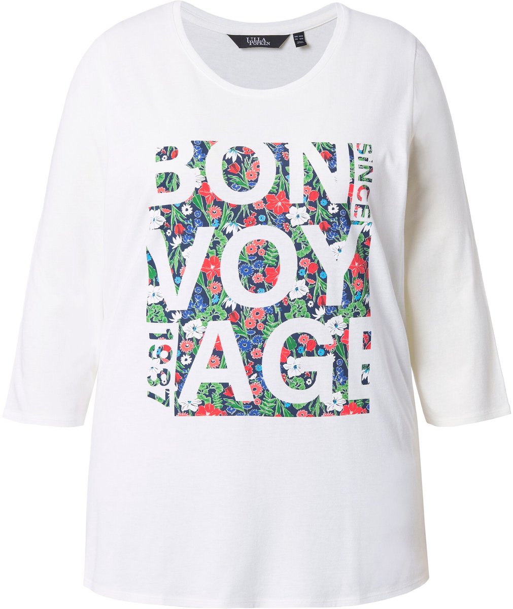 Ulla Popken - Dames - Shirt Bon Voyage klassiek ronde hals 3/4-mouwen - Off-white - Maat 46+