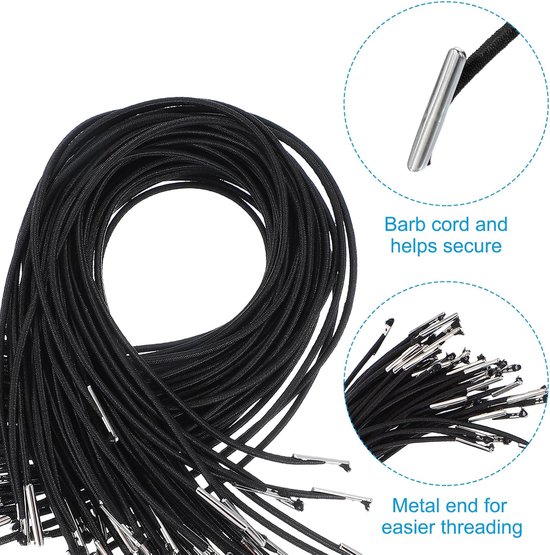 33cm Elastic Barbed Wire - 50pcs 2mm Loop Stretch Round Thong - Metal Barb Fasteners voor Hats Masks Menus Craft Book - Zwart (32.5cm) — afbeelding 5