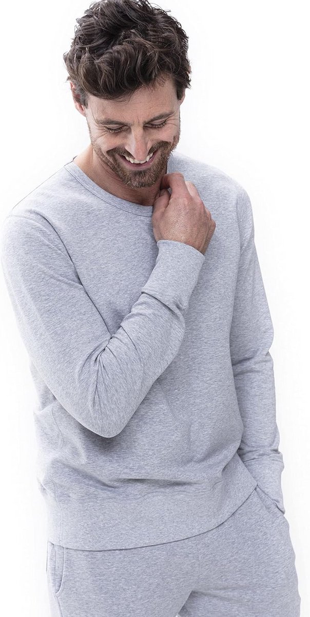 Heren Sweatshirt Lichtgrijs Melange - Zachte Lyocell Katoen Mix - Casual Trui