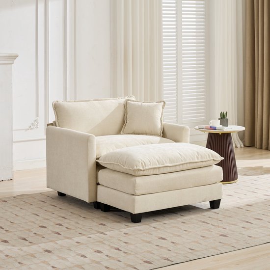 HAUSS SPOLE Fauteuil - 1-Zits Cloud Stoel - Met Armleuningen En Rugkussen - Voor Woonkamer, Slaapkamer En Appartement - Chenille Stof Beige van HAUSS SPOLE — afbeelding 4