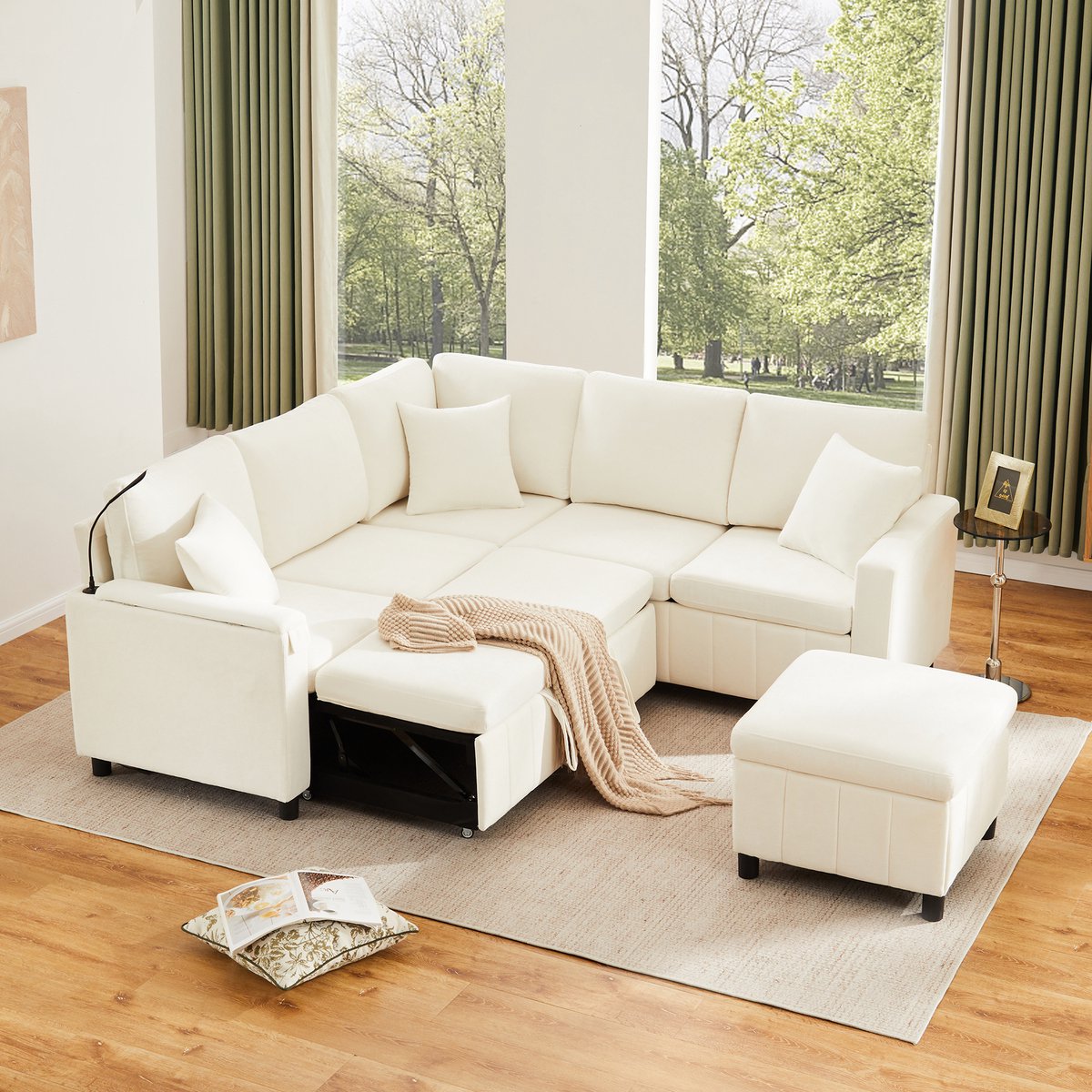 STILVORA Hoekbank 205 X 205 Cm - Slaapfunctie Uitschuifbaar Met Hocker En Opbergruimte - L