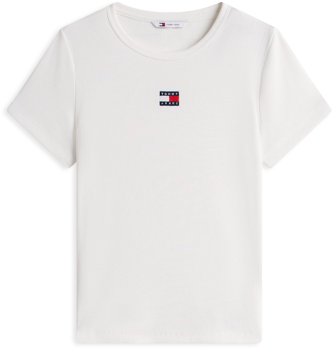 Tommy Jeans T-shirt Slim Fit Geribt T Shirt Badge Dw0dw17881 Ybl Ecru Dames Wit