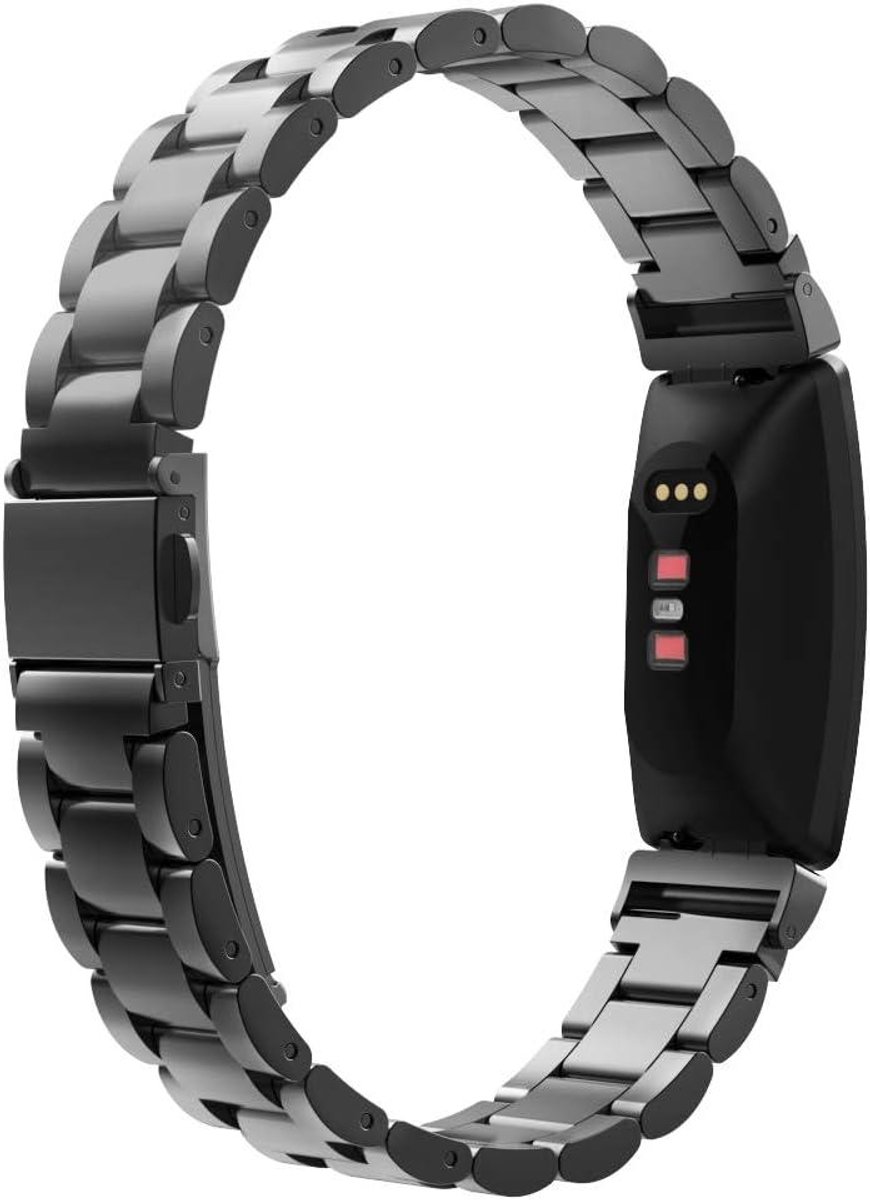 Metalen horlogeband compatibel met Fitbit Inspire-Inspire HR-2, roestvrijstalen vervangende horlogeband met horlogepennen, zwart.
