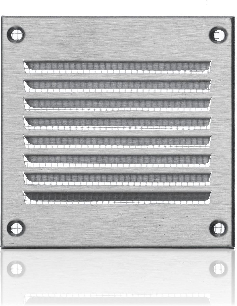 Ventilatierooster RVS 100x100mm met Muggengaas voor Buitenmuur