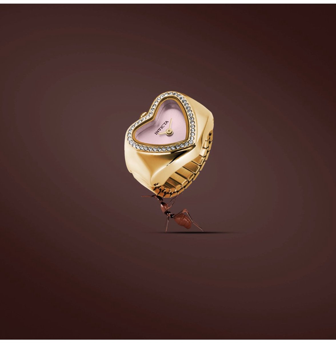 Invicta Mini 49575 Dames Horloge - Waterdicht - Analoog - Quartz Uurwerk - Roestvrij Staal met roze Wijzerplaat - 18mm