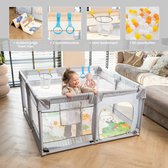 Baby Grondbox – Babybox – Speelbox – Kinderbox – Playpen – Kruipbox – Ballenbak - 128 x 128 x 65 cm – Dubbelzijdige Speelmat Foam – 65 Speelballen – 2 optrekhandvatten – Rits Opening