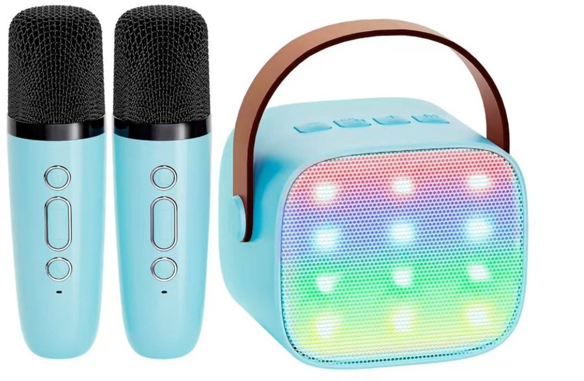longziming -Tragbare Karaoke-Maschine - Drahtlose Mikrofone - Bluetooth 5.4 Mit LED-Lichteffekten - 1 Stuck - Blau