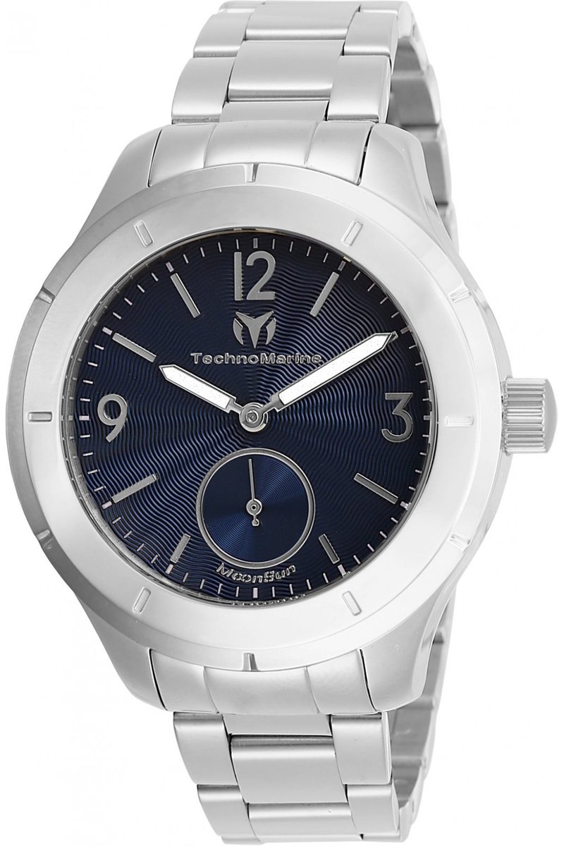 TechnoMarine MoonSun TM-818001 Heren Horloge - Waterdicht - Analoog - Quartz Uurwerk - Roestvrij Staal met blauwe Wijzerplaat - 42mm