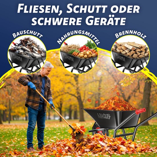 MASKO® Kruiwagen 100L met Luchtbanden max. 250kg laadvermogen inclusief Handschoenen - Zwart van Merkloos	 — afbeelding 3