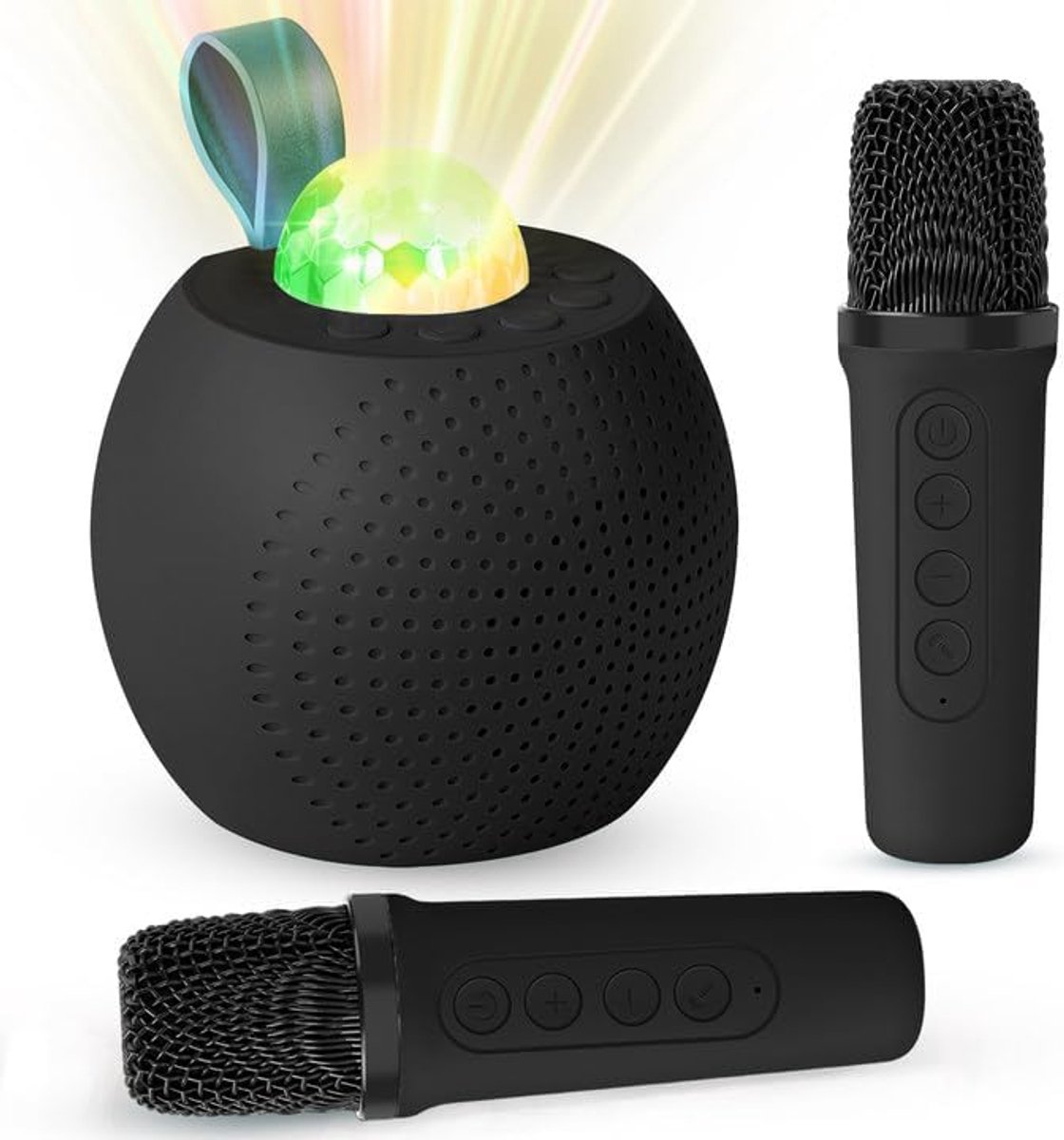 longziming -Draagbare Karaokespeaker Met 2 Draadloze Microfoons - 6 LED-Lichtmodi - 5 Leuke Stemeffecten Eenvoudige Bediening - Feestelijke Sfeermaker - Zwart