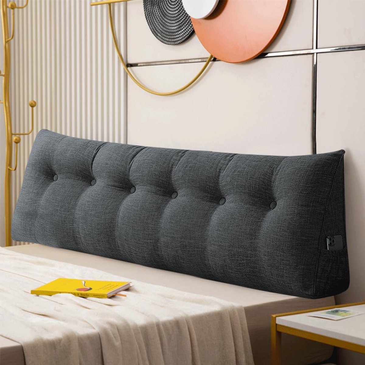 Rugkussen voor Bed en Bank - 180 cm - Leeskussen met Ondersteuning en Zijzakken - Multifunctionele Rugsteun voor Comfortabel Lezen en Ontspanning