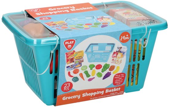 Play winkelmandje speelgoed boodschappen set - 23 delig - multicolor. — afbeelding 2