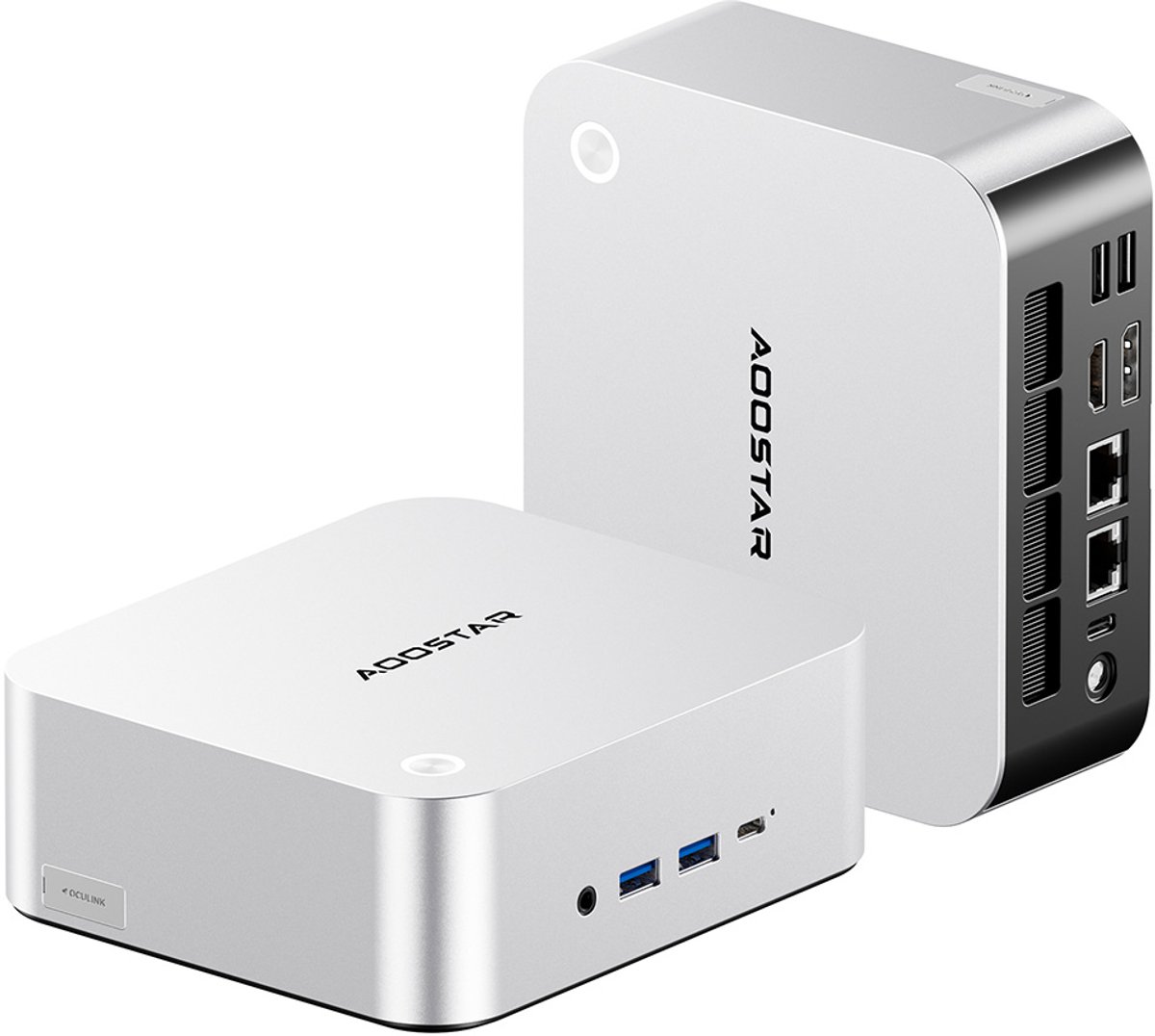 AOOSTAR MACO Mini PC Barebone (Geen RAM, Geen SSD), AMD Ryzen 7 H255 8 Cores Max 4.9GHz, 2*USB4 + HDMI + DP Quad Screen Display, WiFi 6, 2*USB3.2, 1USB3.0, 1USB2.0, 2*2.5G LAN, 1*OCuLink, Vingerafdruk Ontgrendeling - EU Stekker
