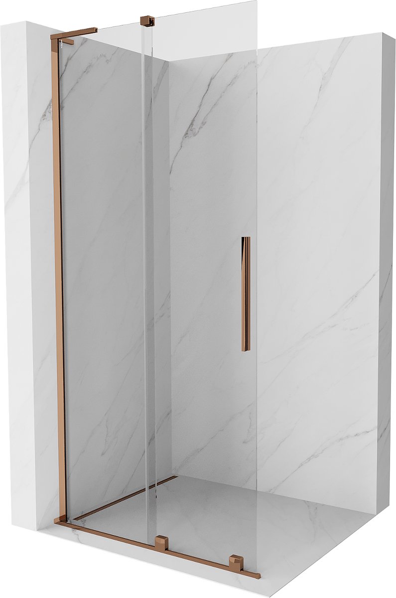 Mexen Velar L schuifbare inloopdouchesysteem 90 x 200 , transparant 8 mm, roze goud - 871-090-003-03-60