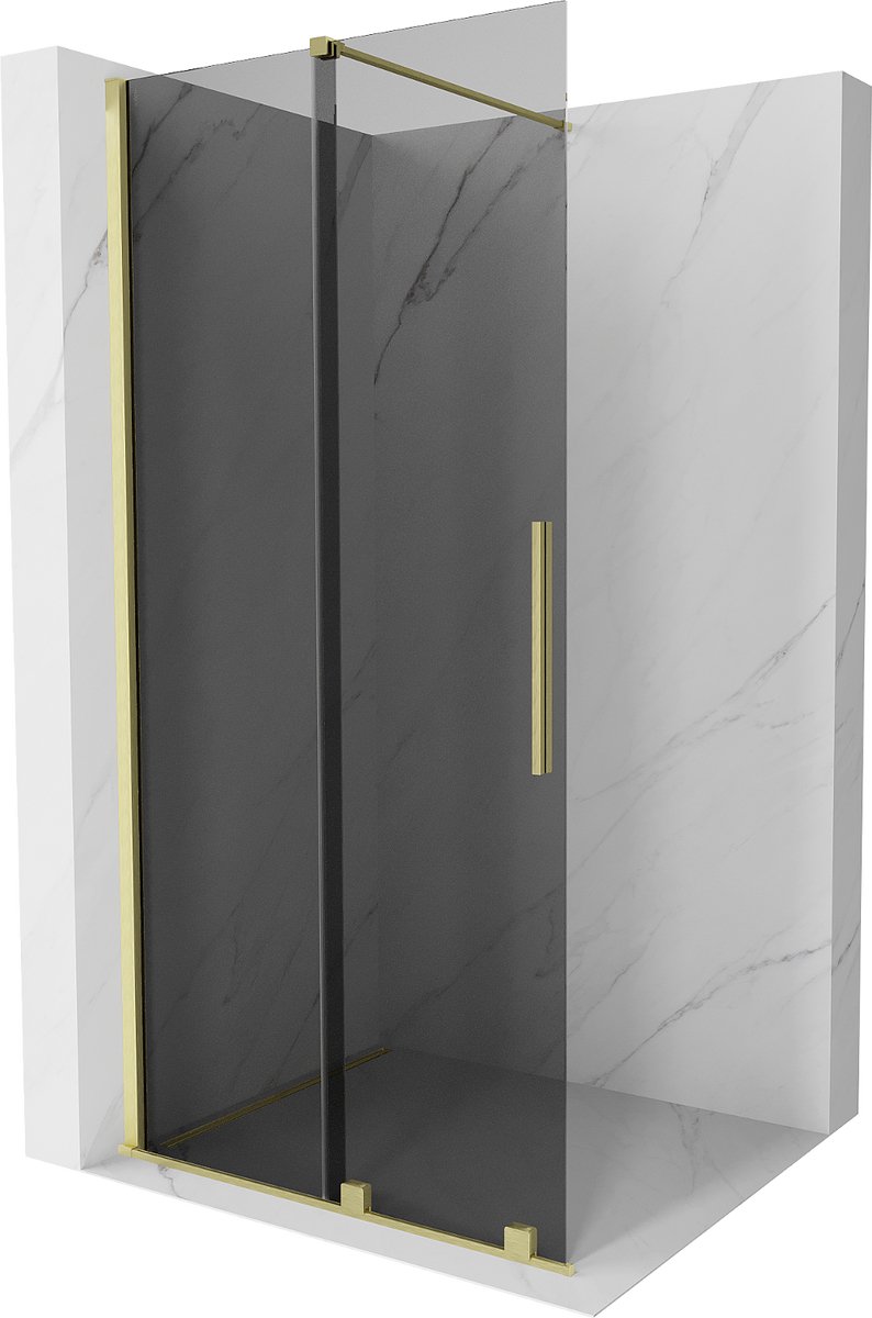 Mexen Velar verschuifbare douchewand Walk-in 75 x 200 , grafiet 8 mm, goud geborsteld - 871-075-000-43-55