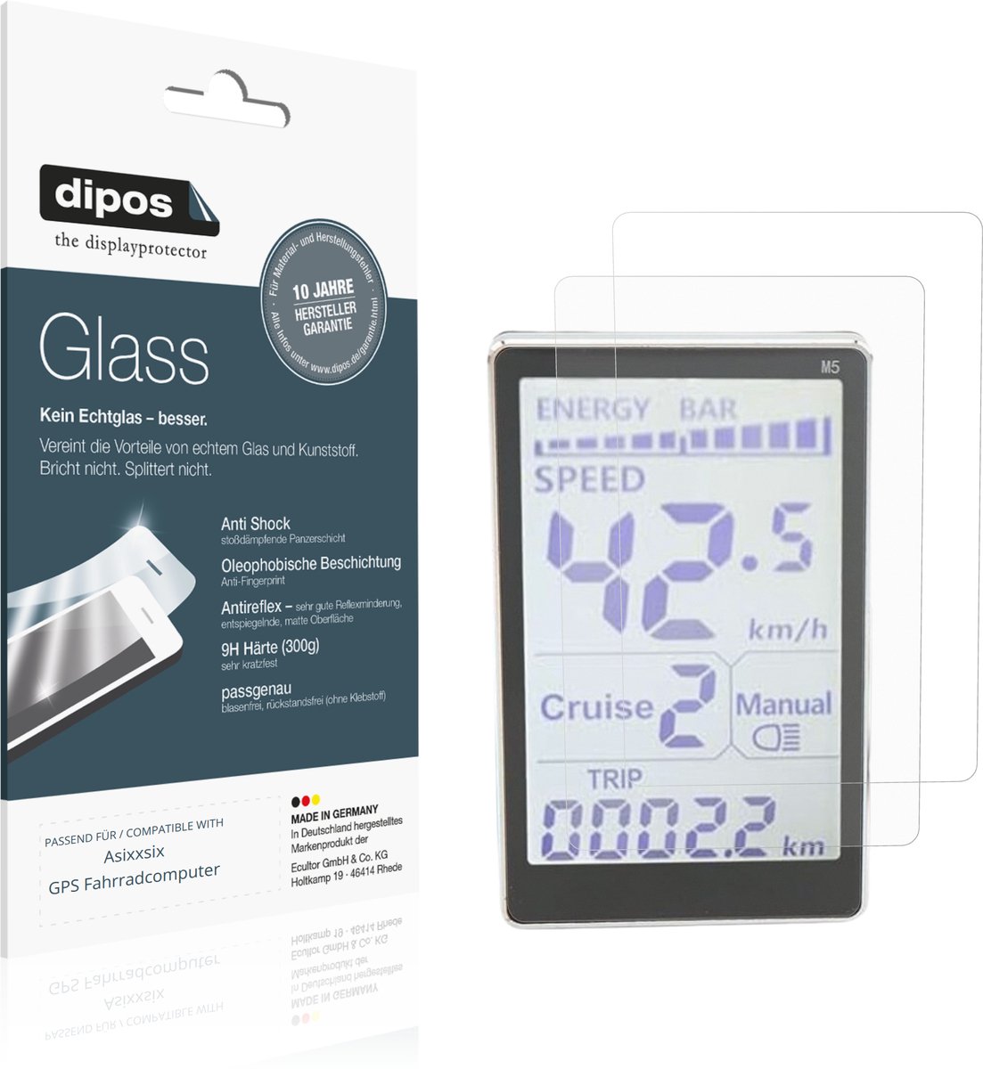dipos – 2x Matte Pantserfolie geschikt voor Asixxsix GPS Fahrradcomputer | 9H Screenprotector