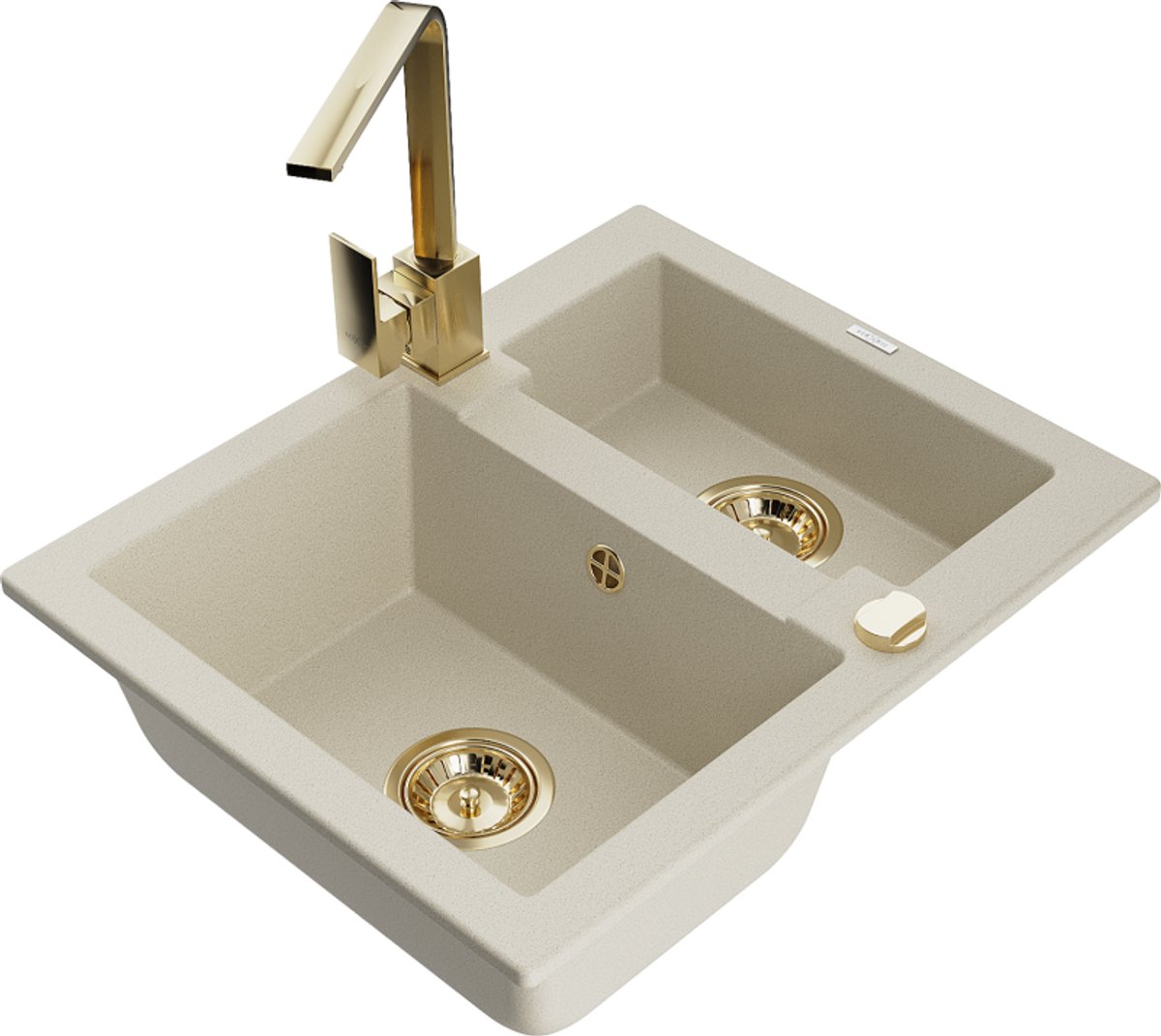 Mexen Carlos granieten spoelbak 1,5-vaks met keukenmengkraan Rita, beige - 6518-69-670300-