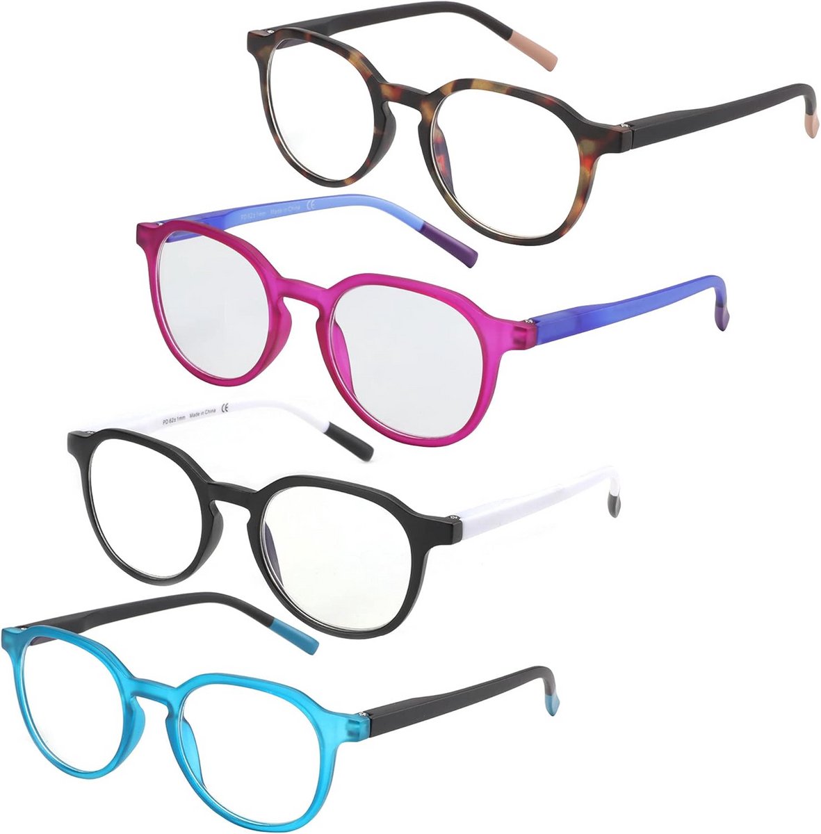 4-pack Ronde Leesbril Blauw Licht Blokkerend voor Dames en Heren | Computerbril